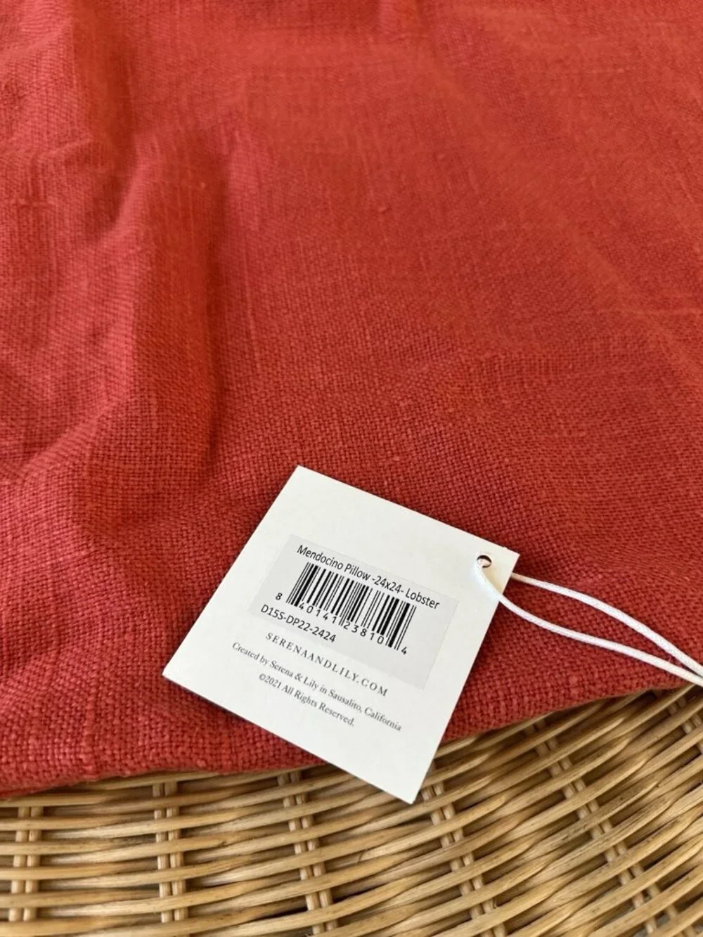 NEW Serena & Lily Mendocino Linen Pillow Cover (24” SQ)-Lobster Red
